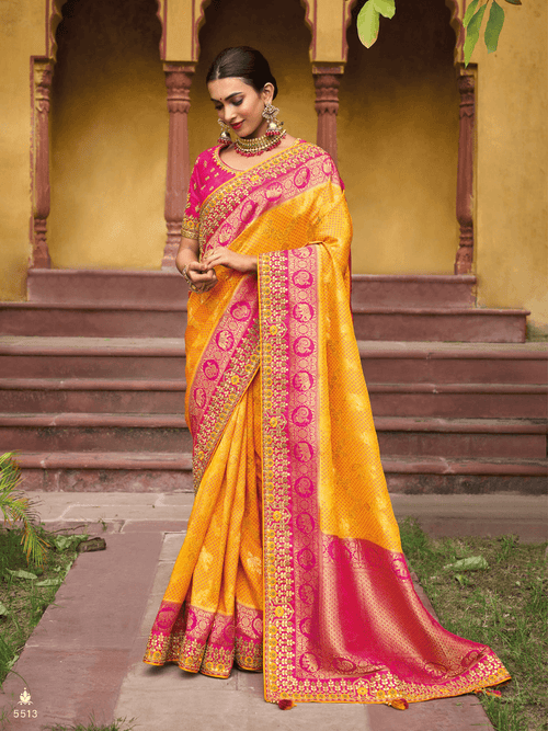 Haldi Wear Bandhej Gota Patti Sari