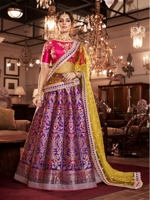 Curated Nakkashi NAK4165 Bridal Purple Jacquard Silk Lehenga Choli