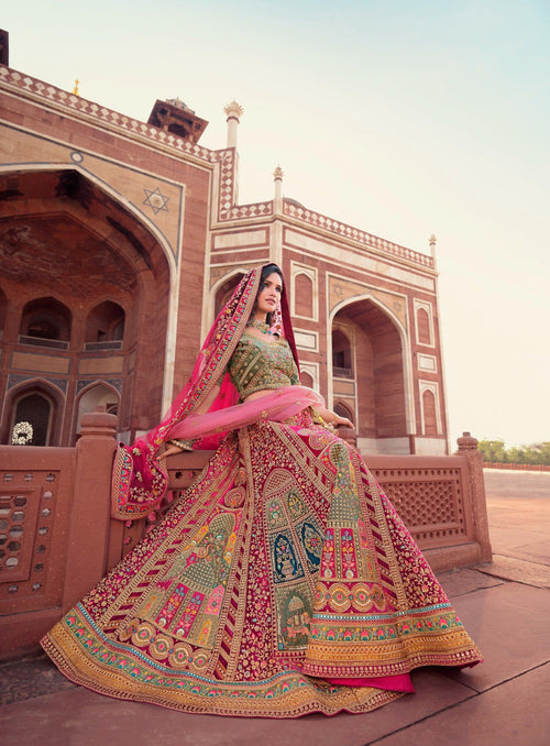 Buy Designer Party Wear Red Colour Lehenga Choli at fealdeal.com