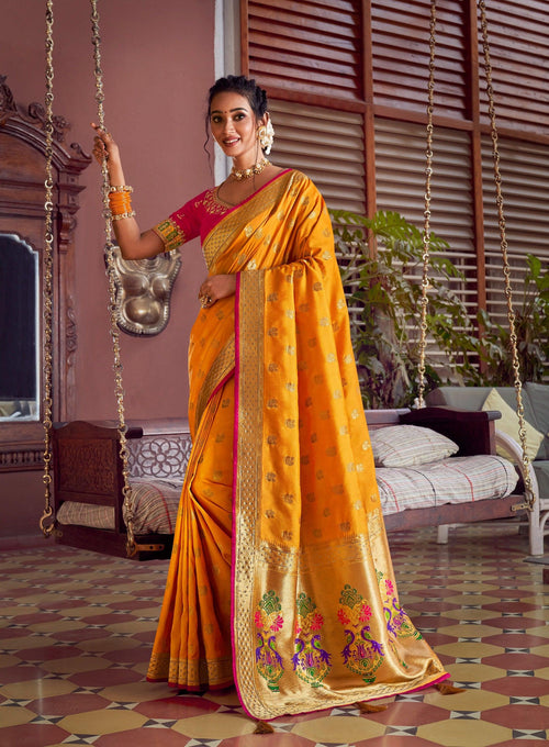 Haldi Party Wear Jacquard Silk Paithani Saree