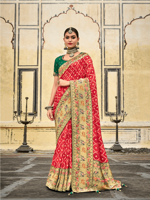 Green Blouse with Red Wedding Saree Collection with Price - Shahi Fits