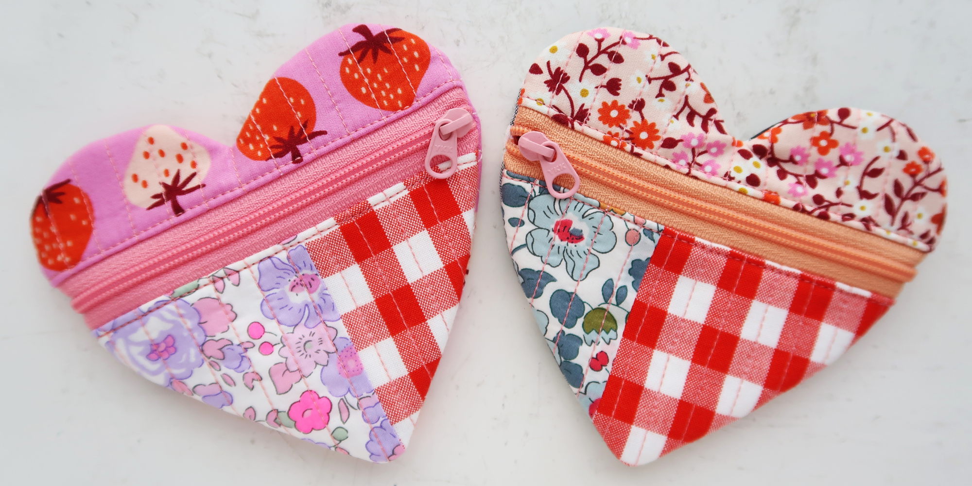 heart shaped zipper pouch - sewing pattern and video tutorial for beginners