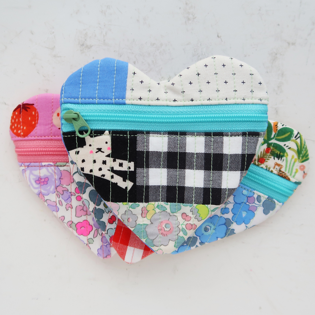 heart shaped zipper pouch - sewing pattern and video tutorial for beginners