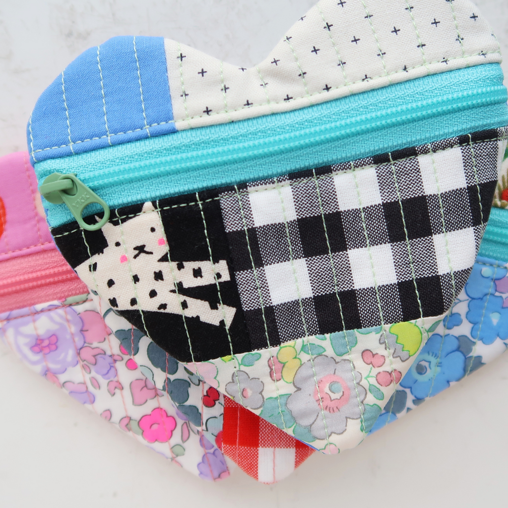 heart shaped zipper pouch - sewing pattern and video tutorial for beginners