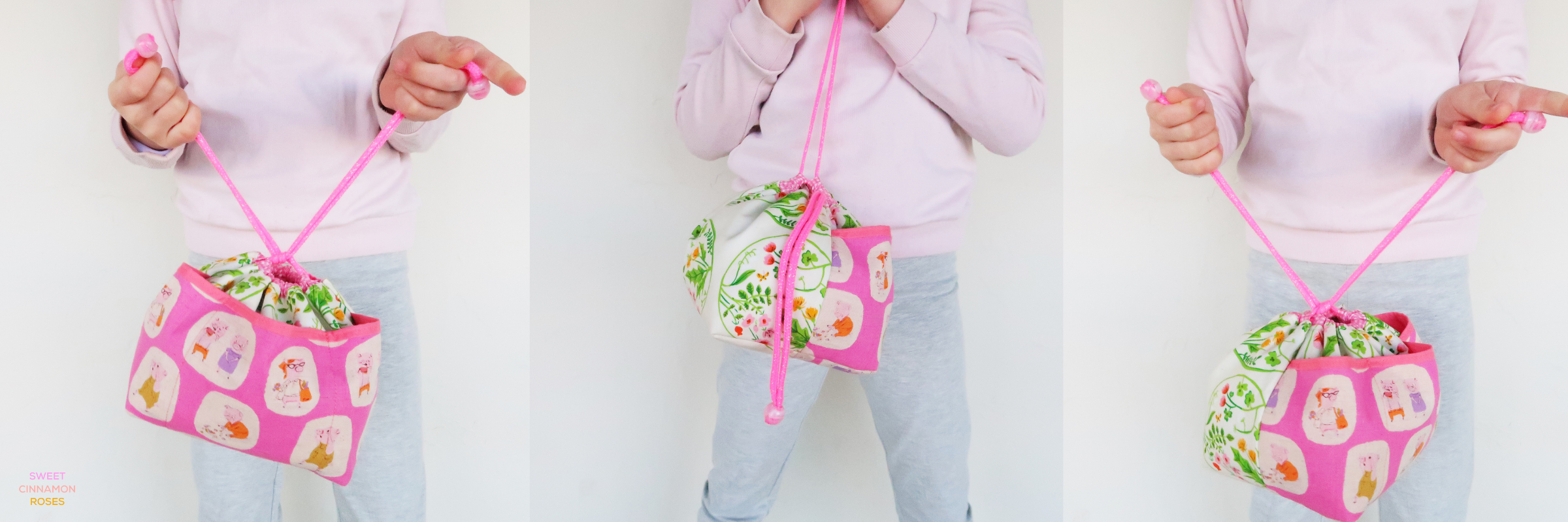 Sweet Cinnamon Roses - Wee Braw Bag, step-by-step sewing pattern