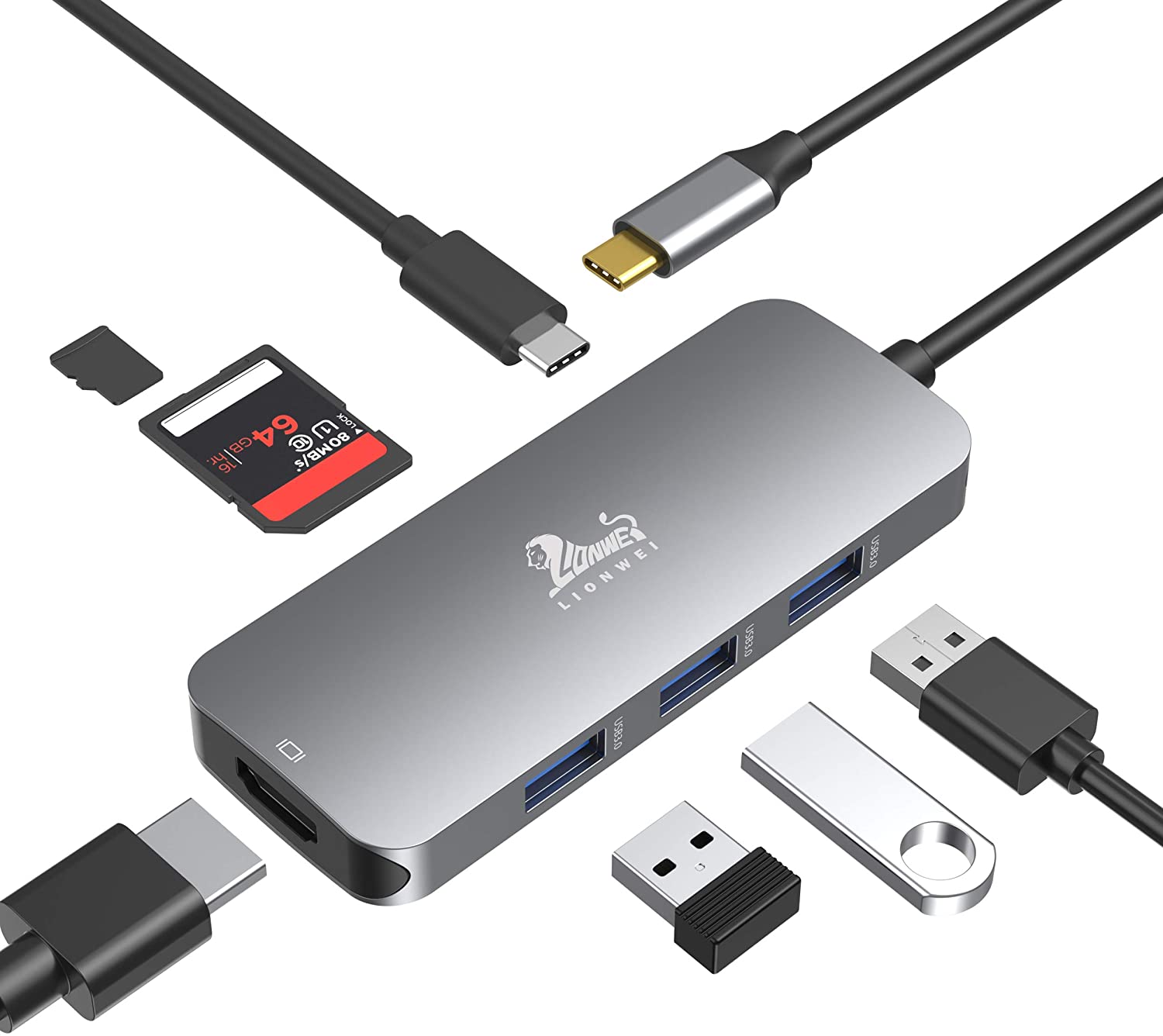 LIONWEI Adapters for Pro 7 in 1 Multiport USB C Hub wi – Merchant