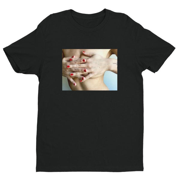 100% combed ring-spun cotton, pre-shrunk, from the Dash Kolos' Muse Collection. Digitally printed with the artist's original photography. Woman with red nails on her body. Available to shop at Hyperbole in Beacon, the Hudson Valley, New York. 