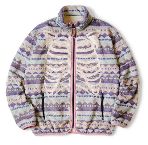 Kapital ashland stripe & bone pattern fleece zip blouson sweater