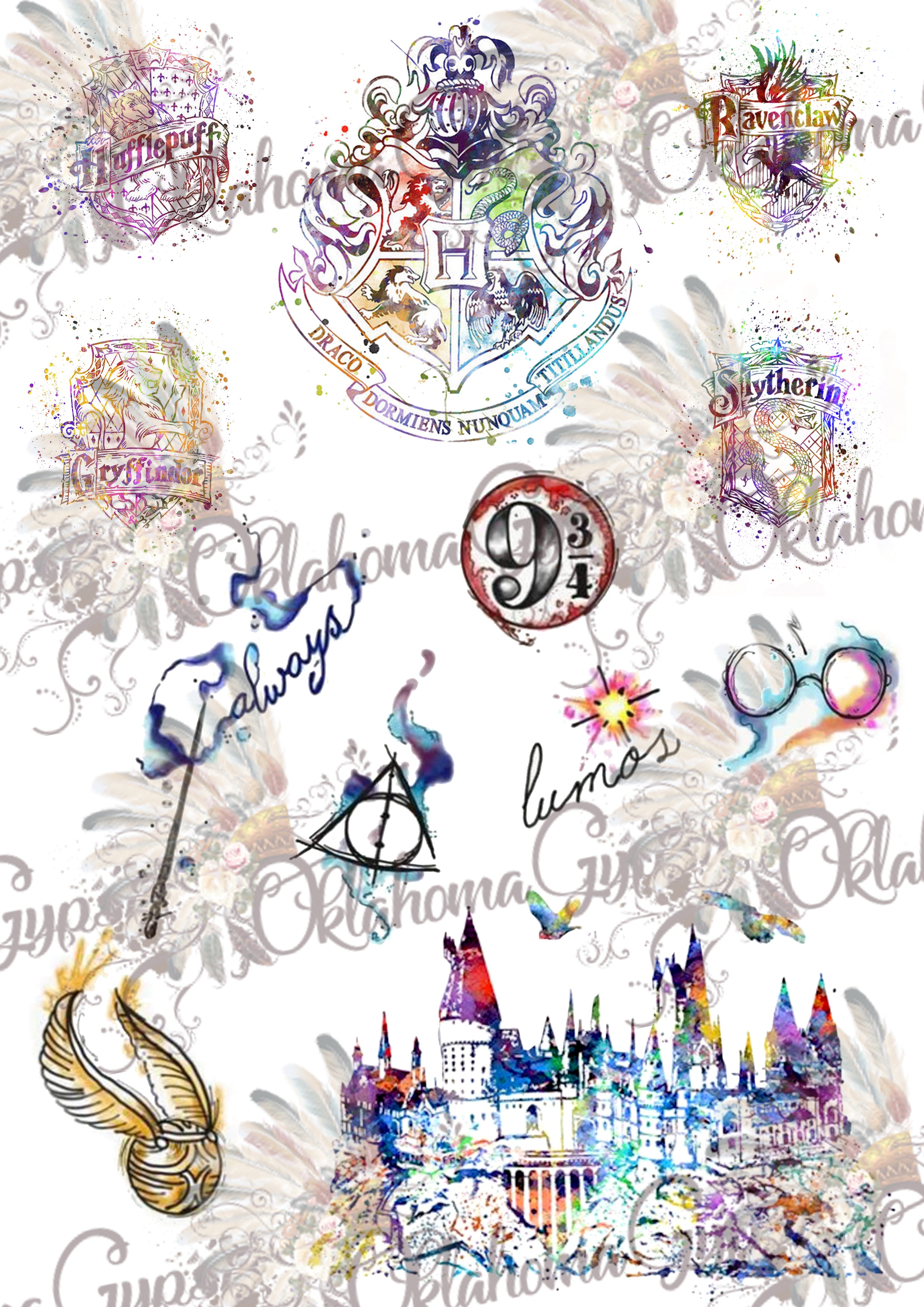 Download Harry Potter Watercolor Inspired Digital File Oklahoma Gypsy Designs