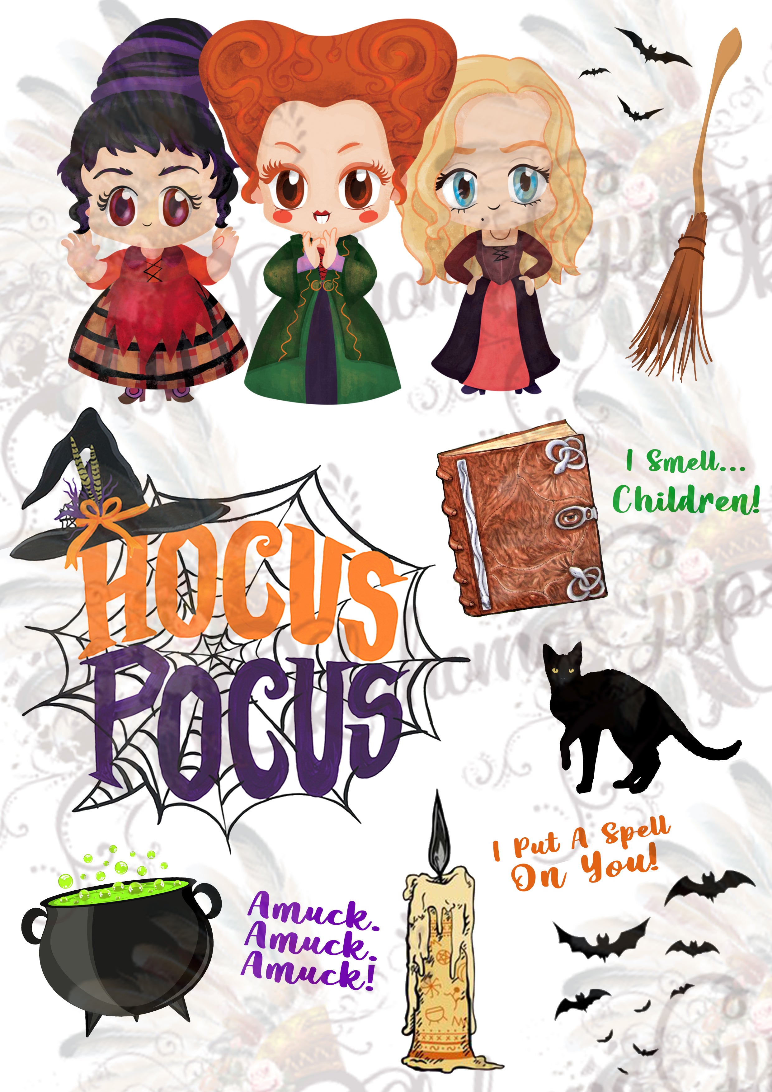 Hocus Pocus Characters Clipart: Instant Download, PNG File 300 Dpi ...
