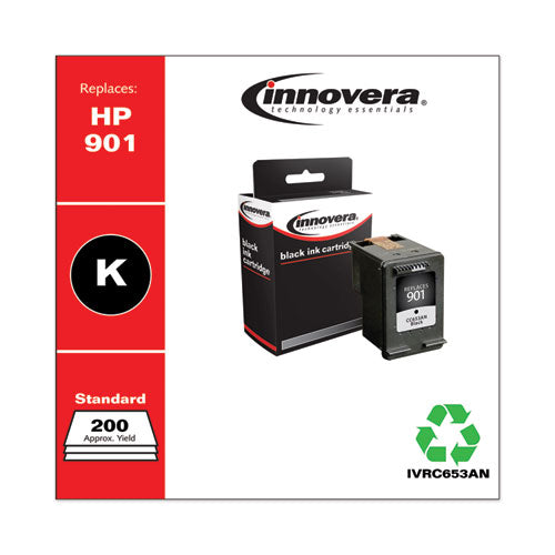 Remanufactured Black Ink, Replacement For Hp 901 (cc653an), 200 Page-yield