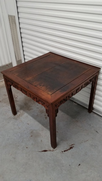 ANTIQUE HANDCARVED MOTIF DINING TABLE/GAME TABLE W/FRETWORK