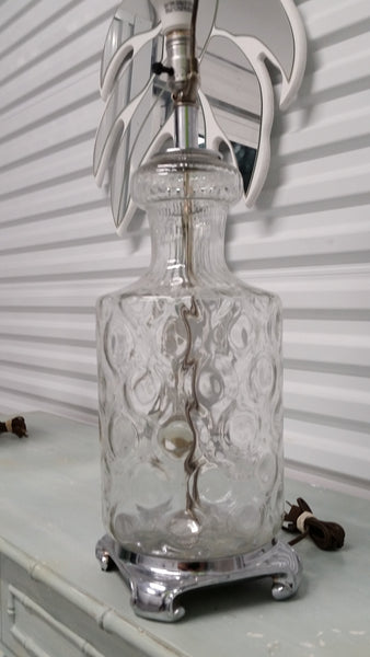 VINTAGE CLEAR GLASS LAMP WITH CHROME MING BASE