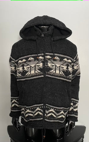 Hand Knitted Woollen Sherpa Hippie Sweater/Jacket fleece lined