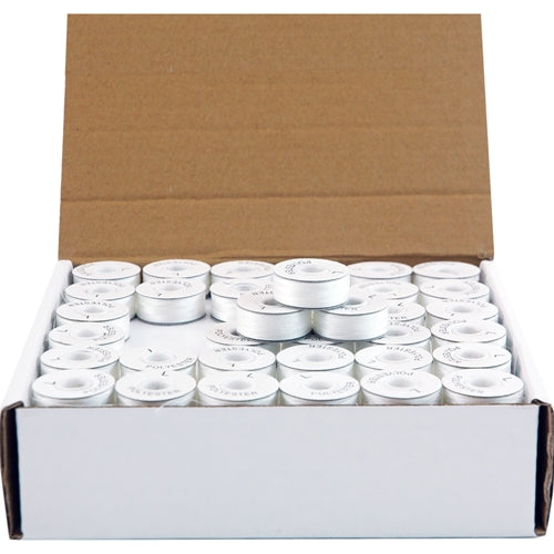 Prewound Embroidery Bobbins- 144 Count Per Box - Plastic Sided White - —