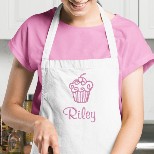 Personalized Denim Apron With Embroidered Custom Text —