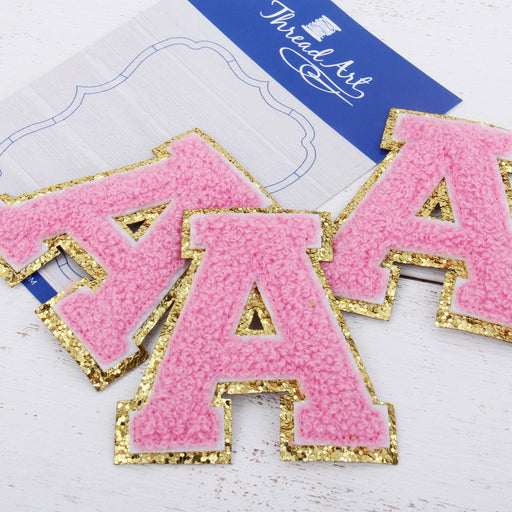 26 Letter Set of Pink Iron On Varsity Letter Patches - Full