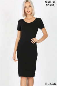 Black Premium Cotton Short Sleeve Dress