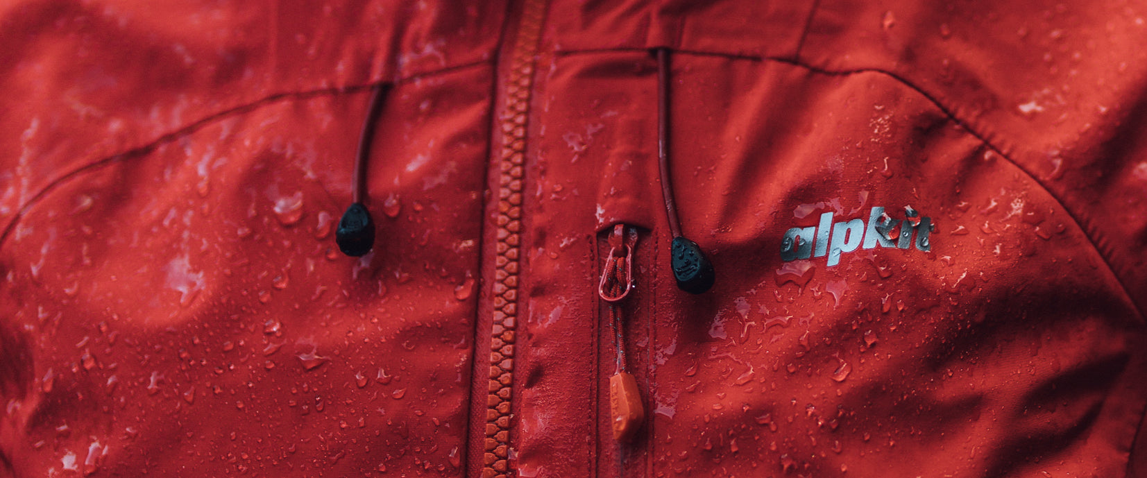 Water beading on the Alpkit Definition waterproof jacket, a 100% PFC-Free Mountaineering Waterproof