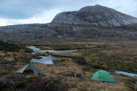 2 lightweight backpacking tents in the mountains