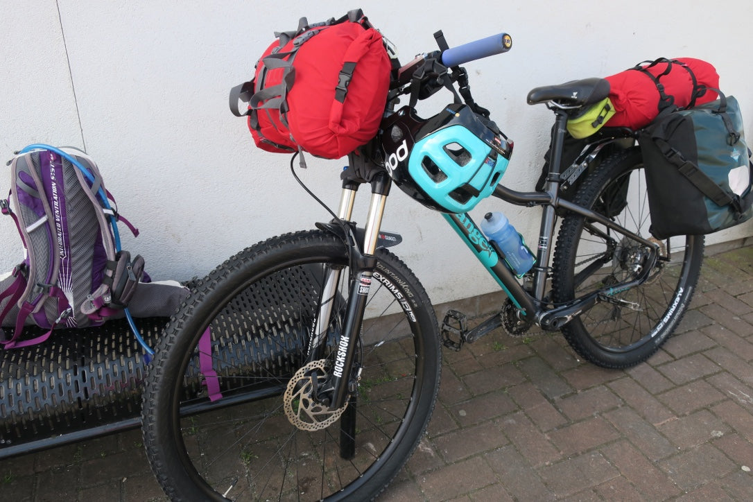 Fully loaded bikepacking bike ready for a trip