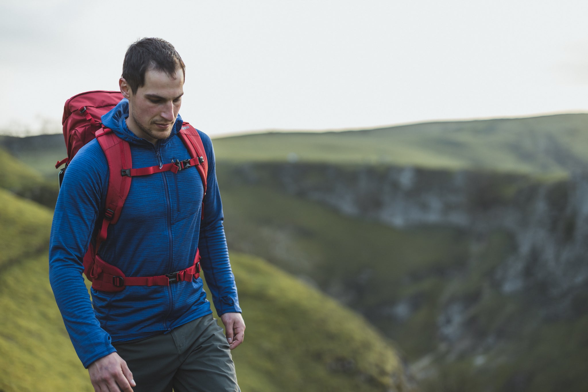 Walking in the Peak District in the Griffon lightweight gridded fleece