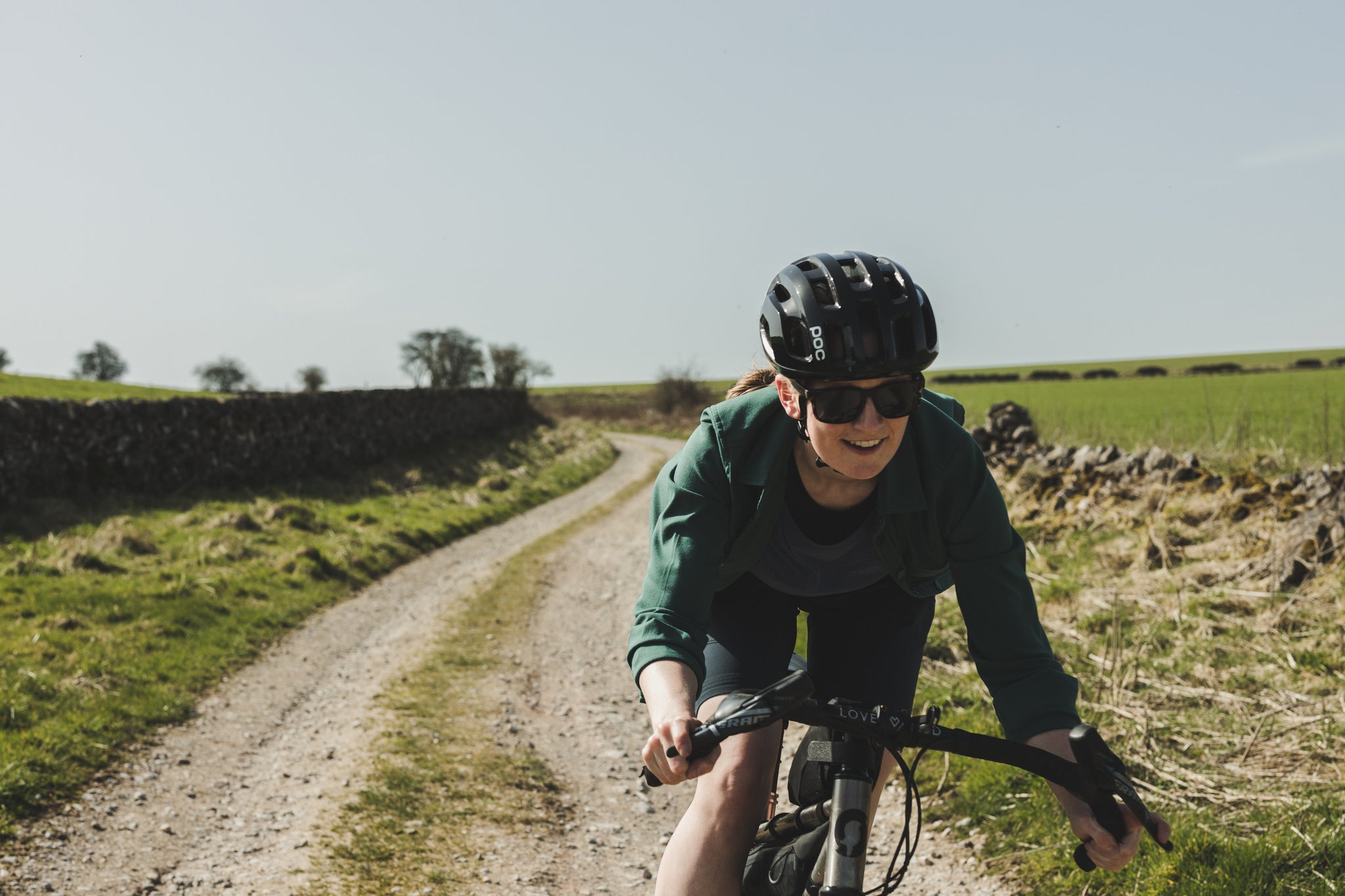 Gravel cycling in the Woodsmoke midlayer shirt