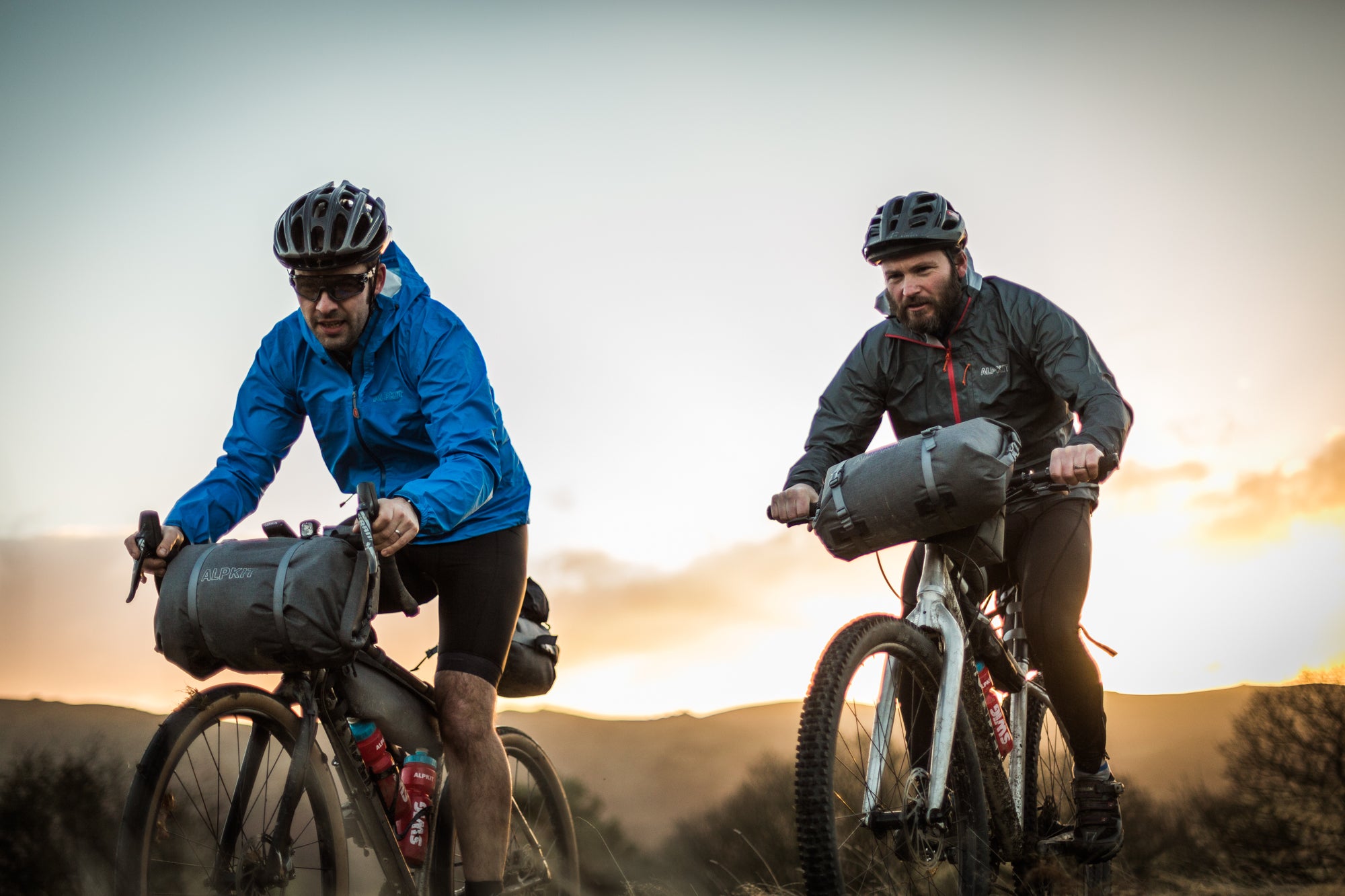 Two mountain bikers bikepacking in Shropshire