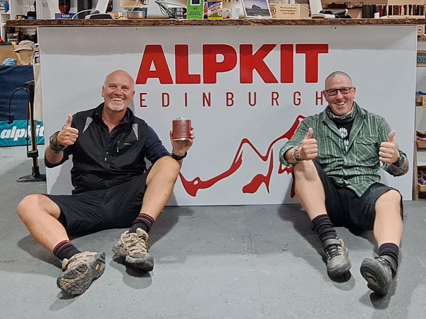 2 men sitting at Alpkit Edinburgh ready for their gravel ride