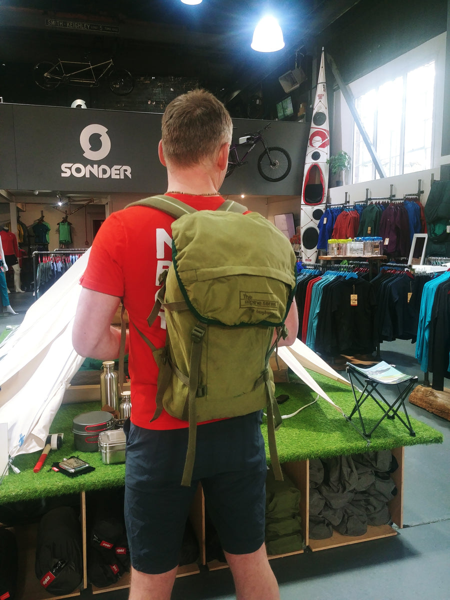 man wearing vintage rucksack