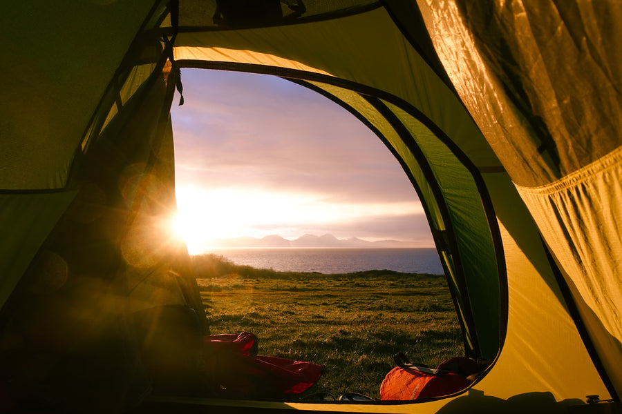 sunset out of tent