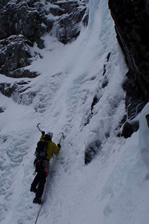 Winter climbing in a Scottish gully