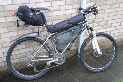 Mountain bike fitted with custom frame bag
