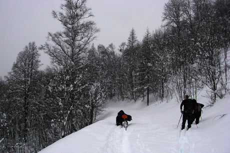 Riding a fat bike in deep snow in France