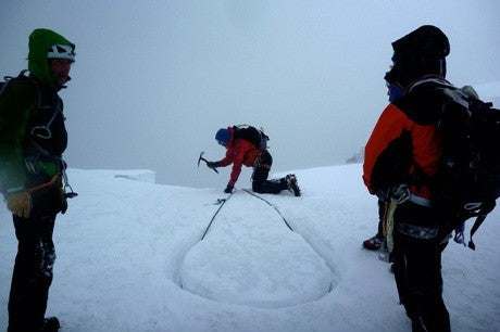 How to make a snow anchor at the top of a climb