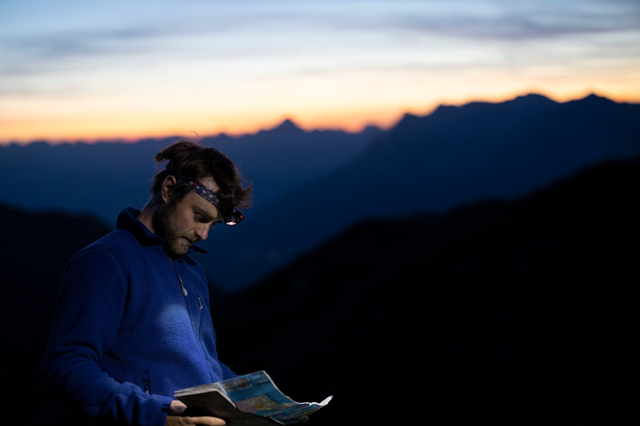 Map reading in the French Alps with the Qark rechargeable headtoch