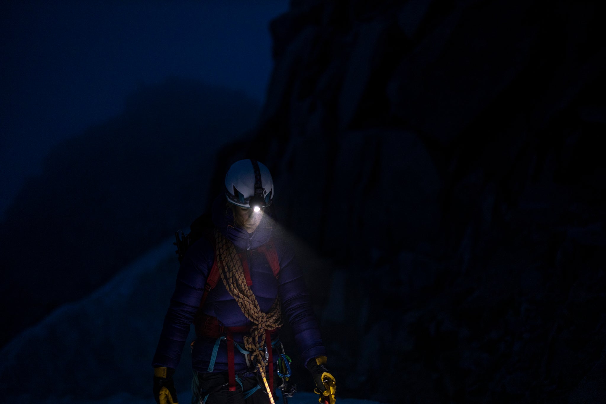 Mountaineering at night in the French Alps with the Qark rechargeable head torch on