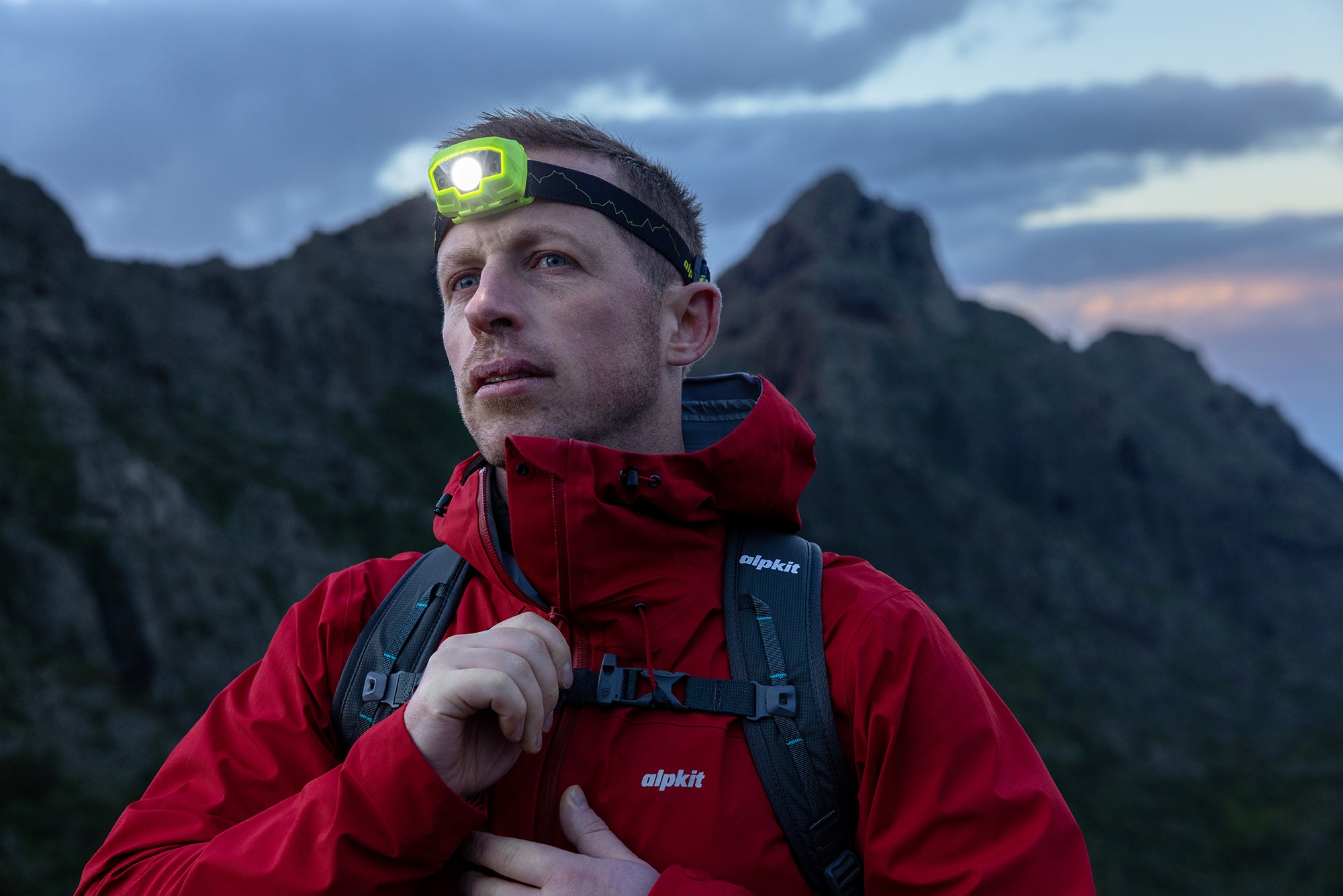 Hiker wearing a LED headtorch