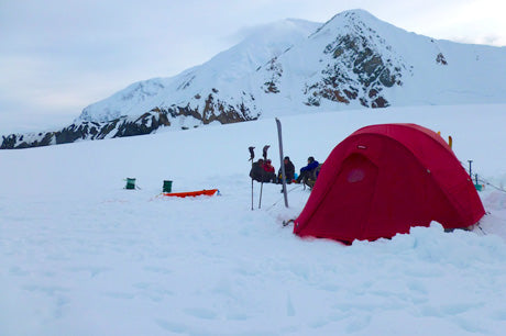 Camping in deep snow below Denali