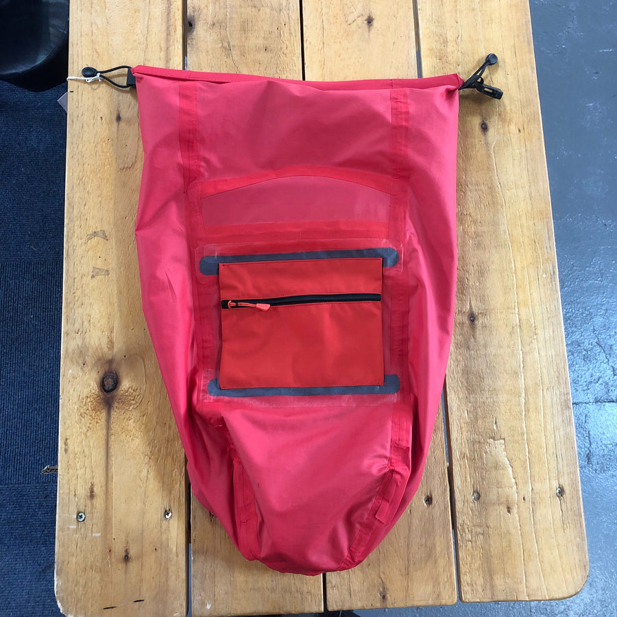 Custom pocket added to dry bag by Alpkit repair station