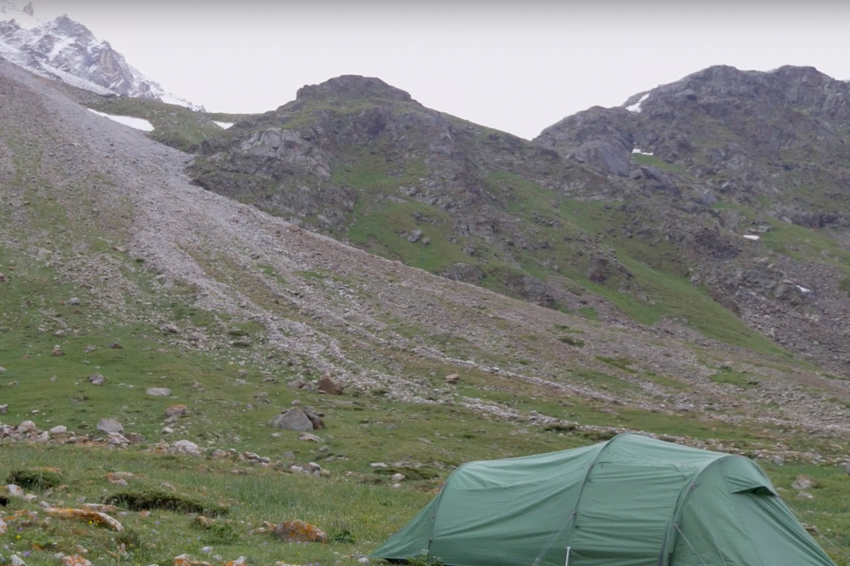 Wild camping in a tunnel tent