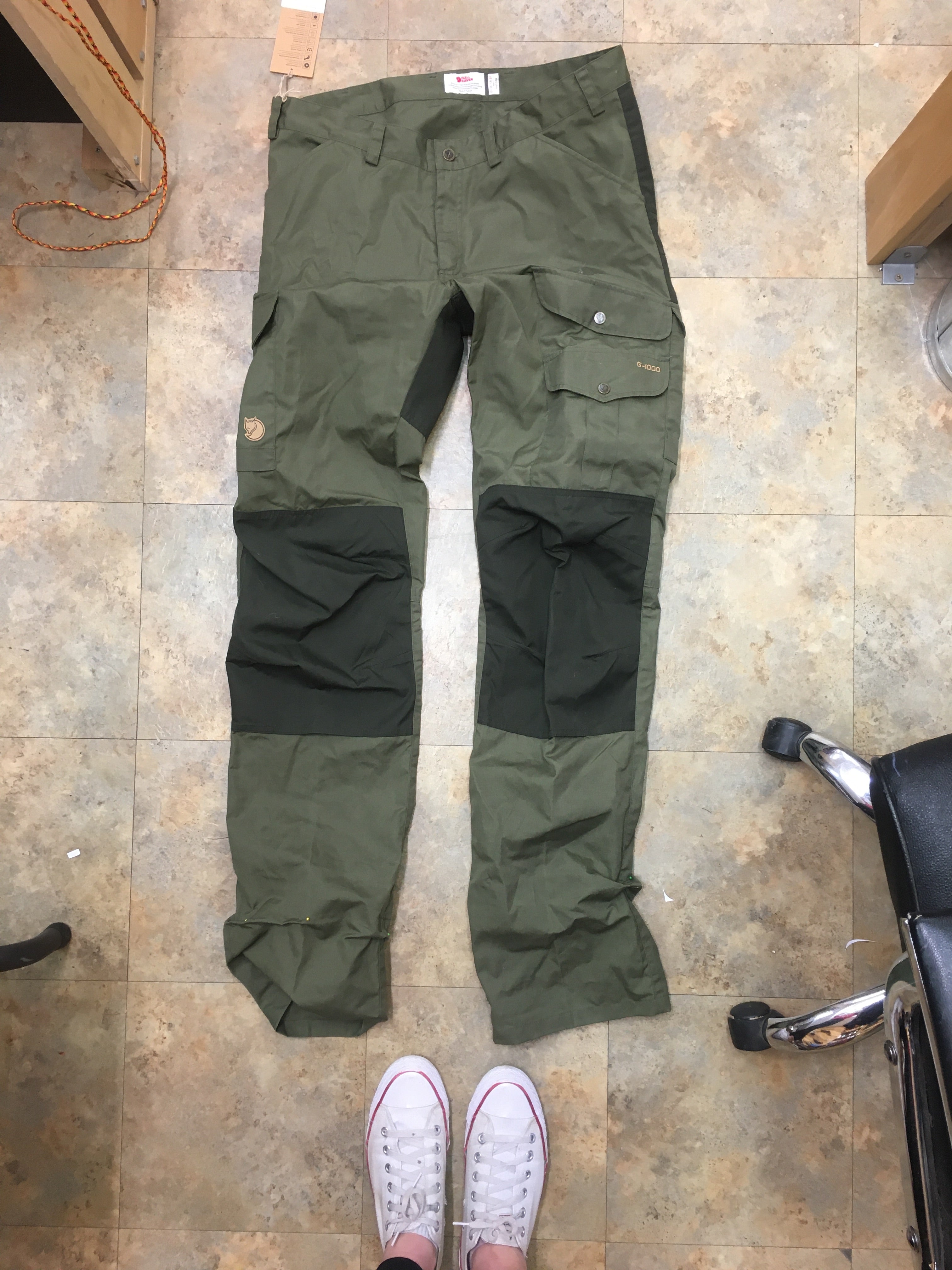 green patched fjallraven trousers