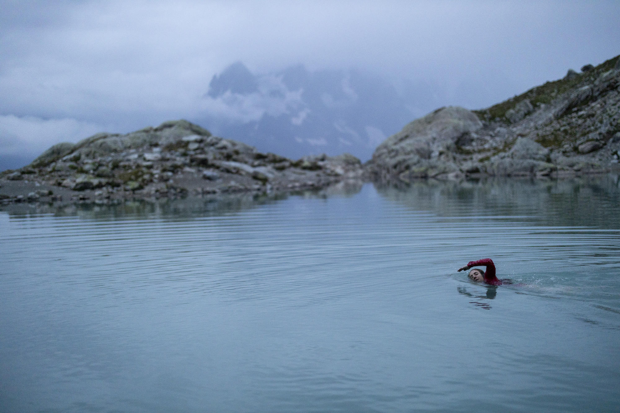 Finding solitude swimming in a mountain lake