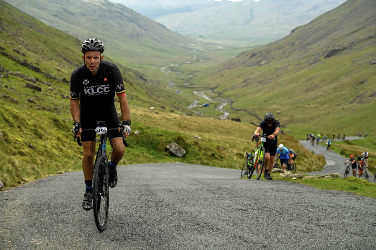 Cycling up Hard Knott on the Fred Whitton