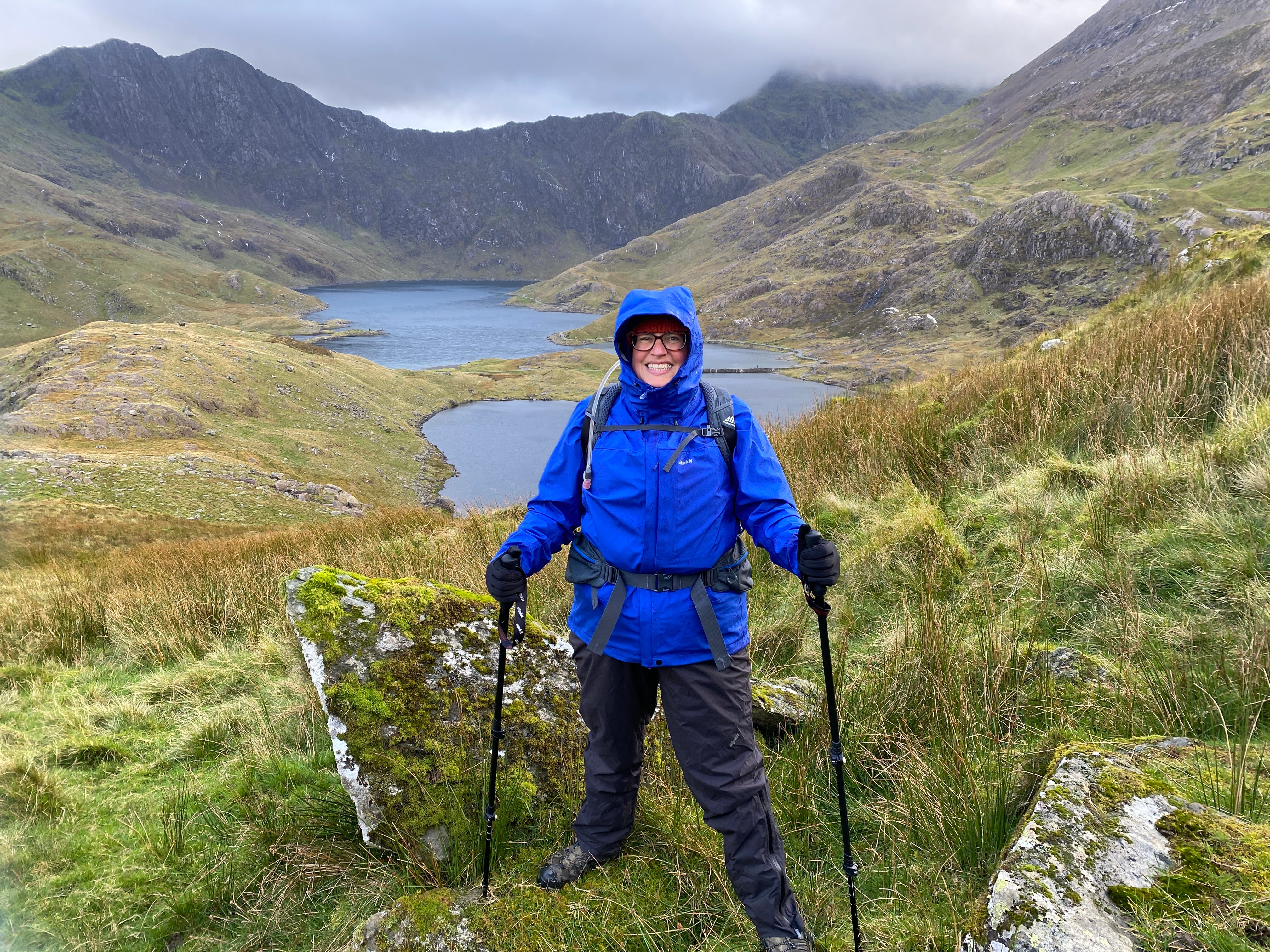 Hiker with trekking poles on Snowdon