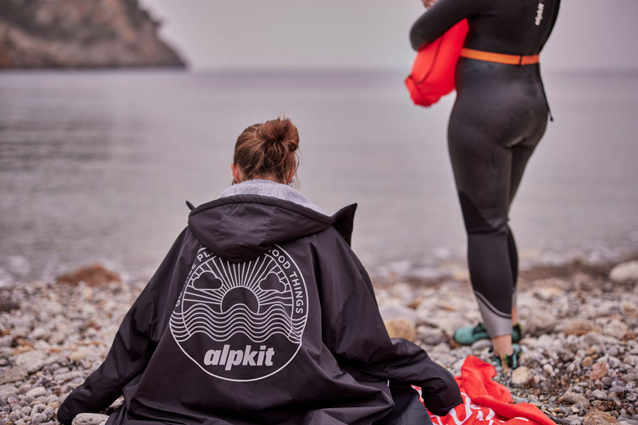 Wild swimmers in dry robes after swim