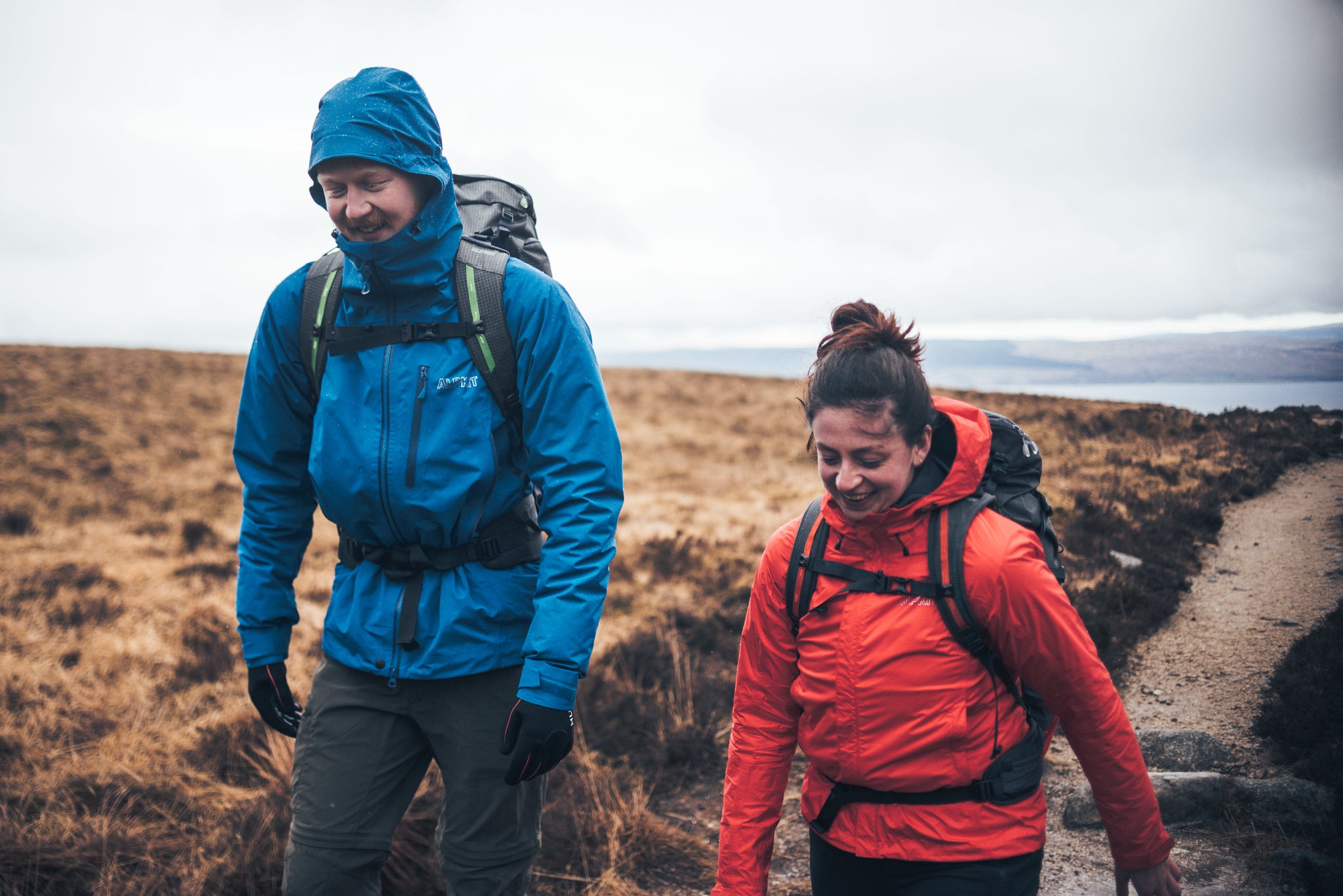 Walking in the rain on the Isle of Arran in waterproofs