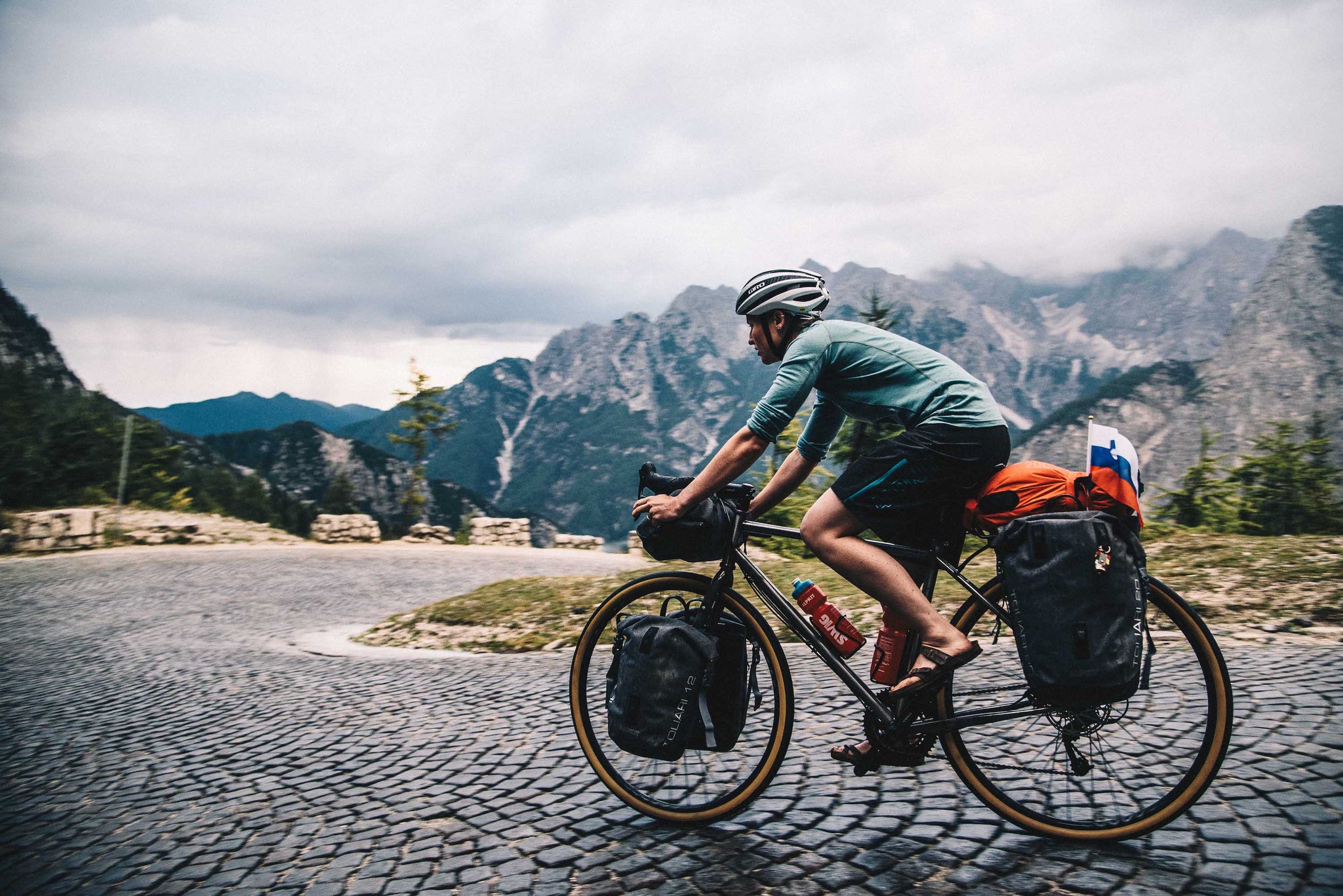 Cycle touring in Slovenia in a Merino wool cycling jersey