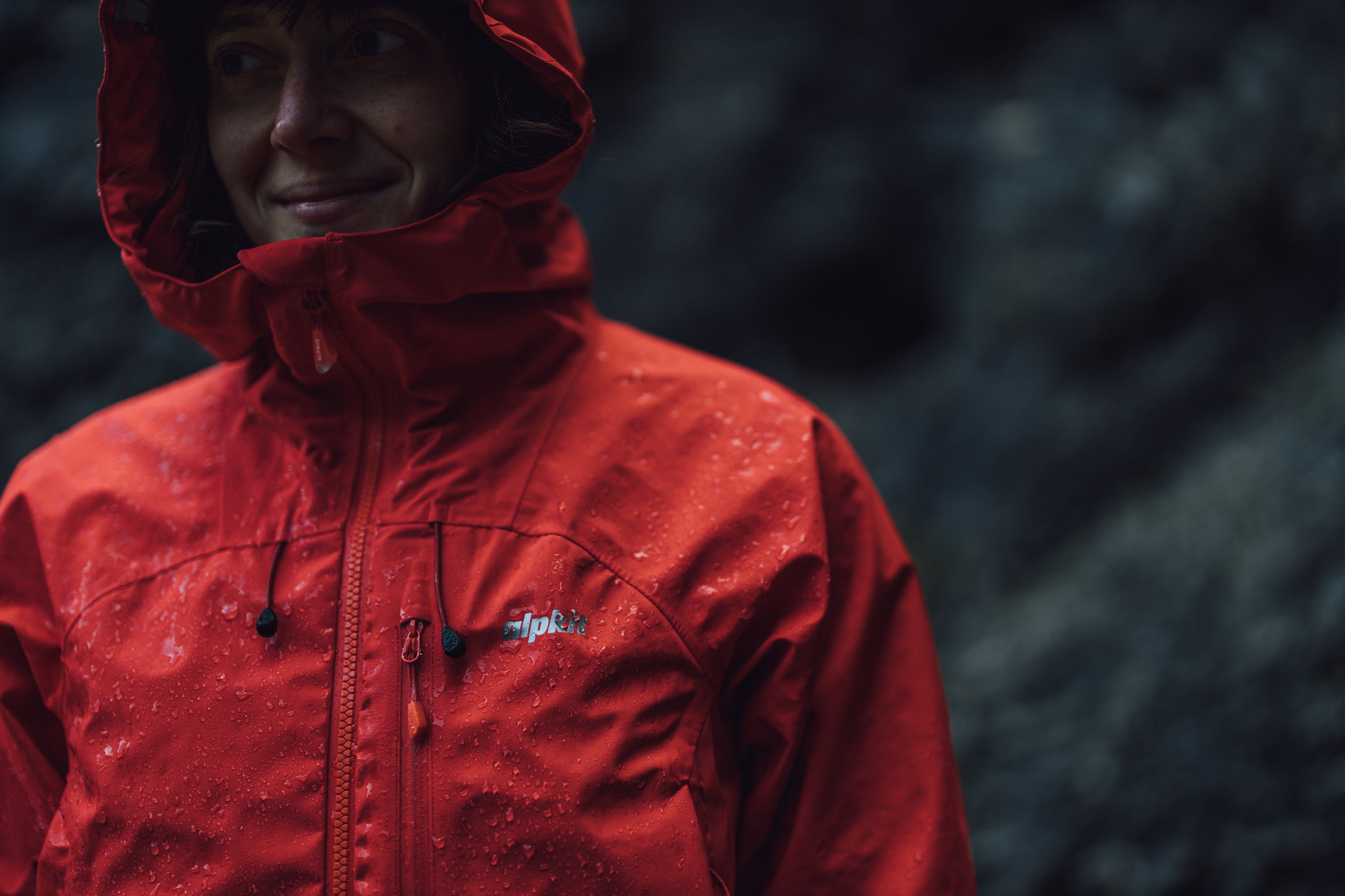 Water beading on the Alpkit Definition PFC-free technical mountaineering waterproof