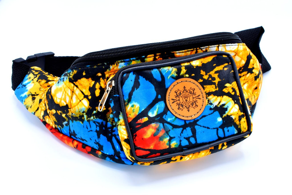 African Print Fanny Pack - Maroon / yellow bogolan - Ankara Waist